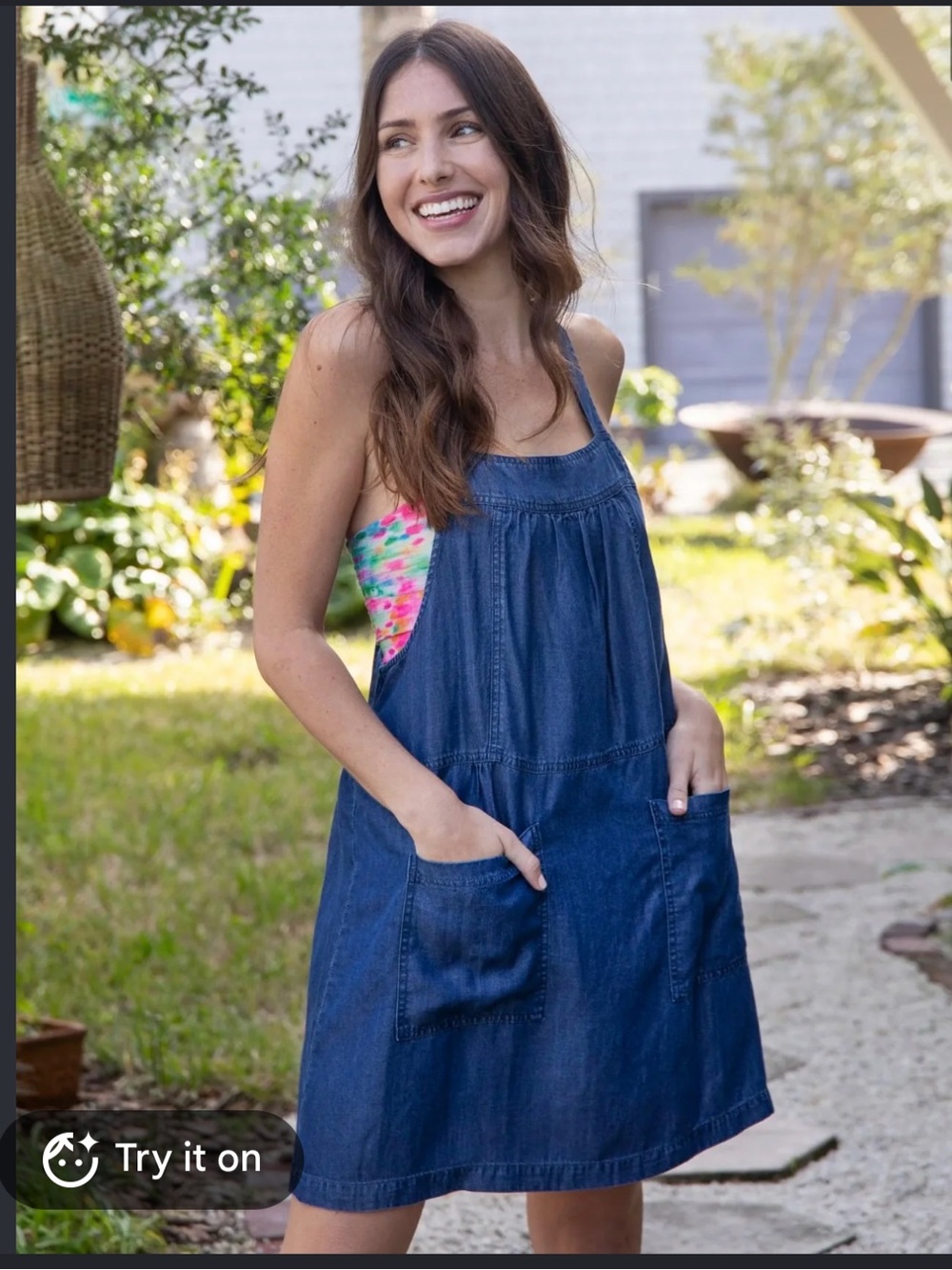Natural Life size large Dakota tie back dress with pockets denim 100% lyocell